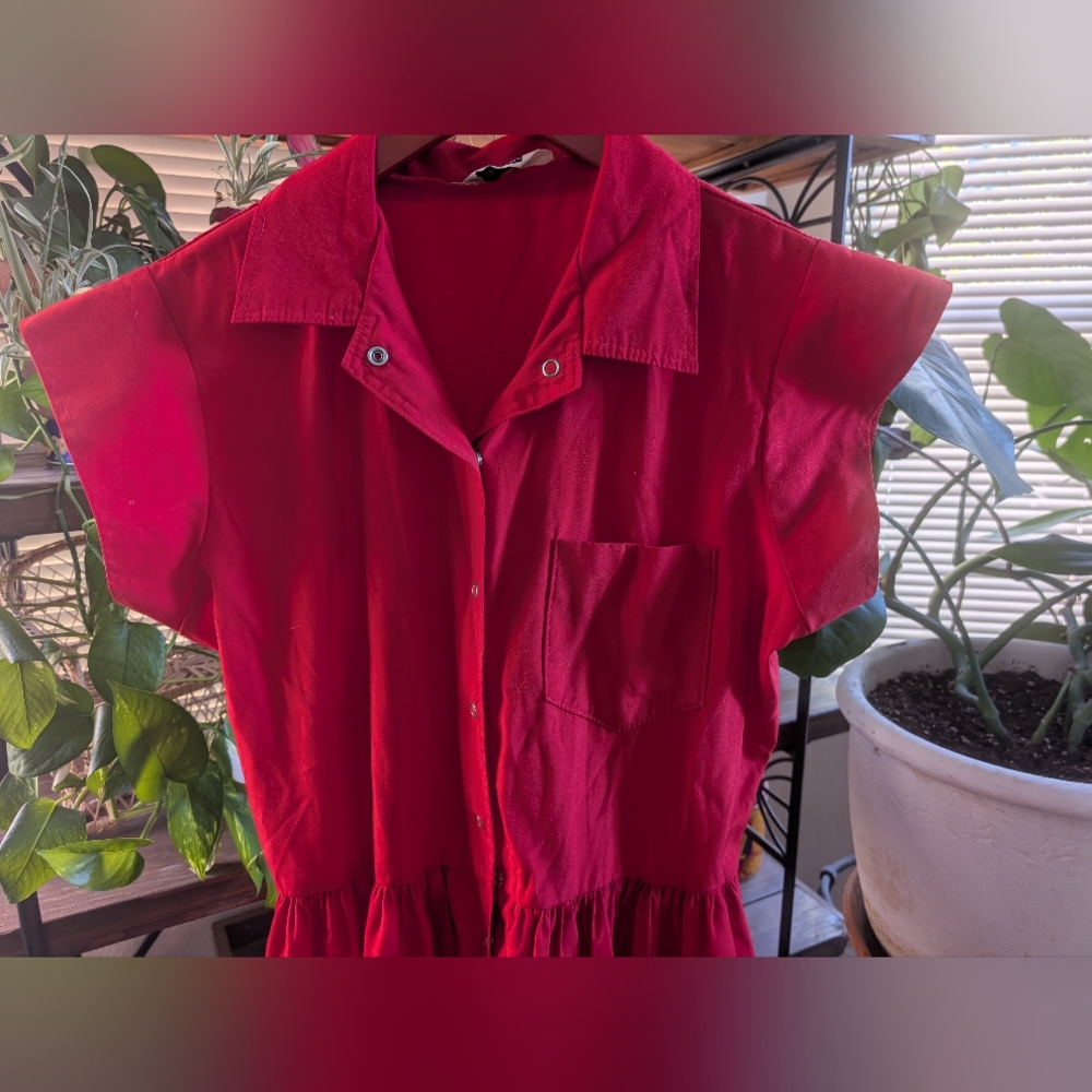Vintage Red Button-Up Dress - Picture 2 of 10